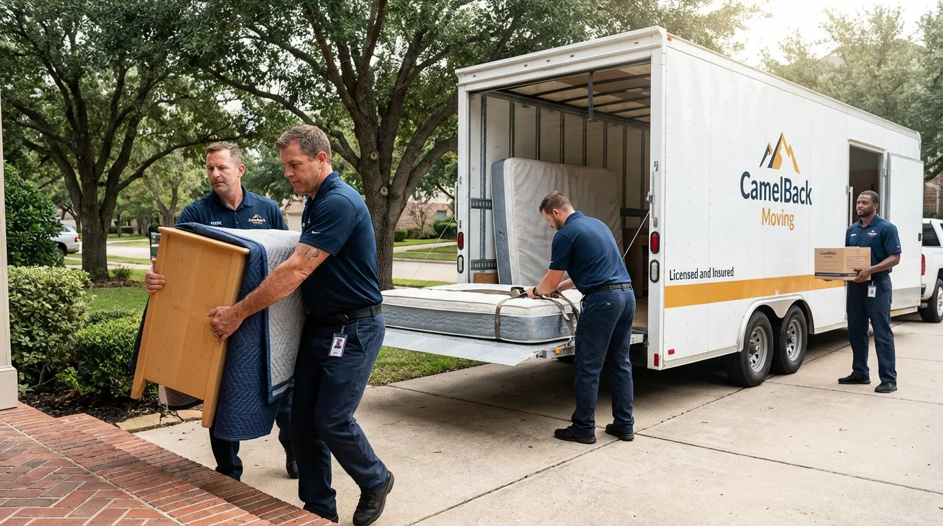 Crew loading residential truck for cross-state move from Delavan, WI
