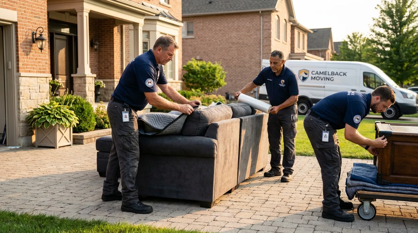 Large estate moving crew wrapping furniture in Delavan, WI