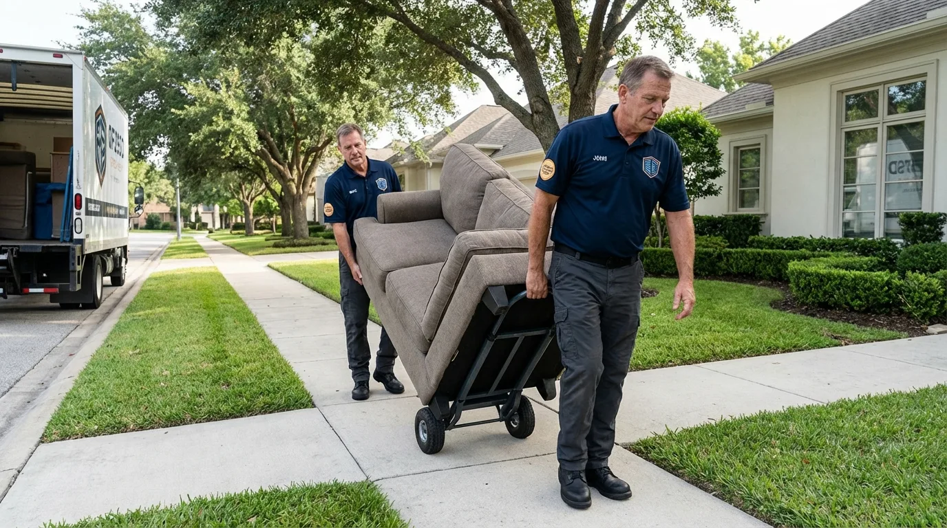 Local residential moving crew loading furniture in Delavan, WI